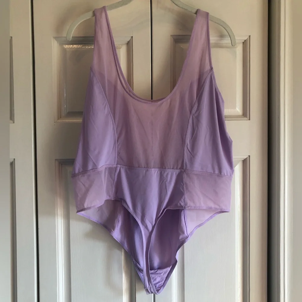 Parade lavender showoff tank bodysuit-silky and mesh fabric, 3X - Picture 2 of 8